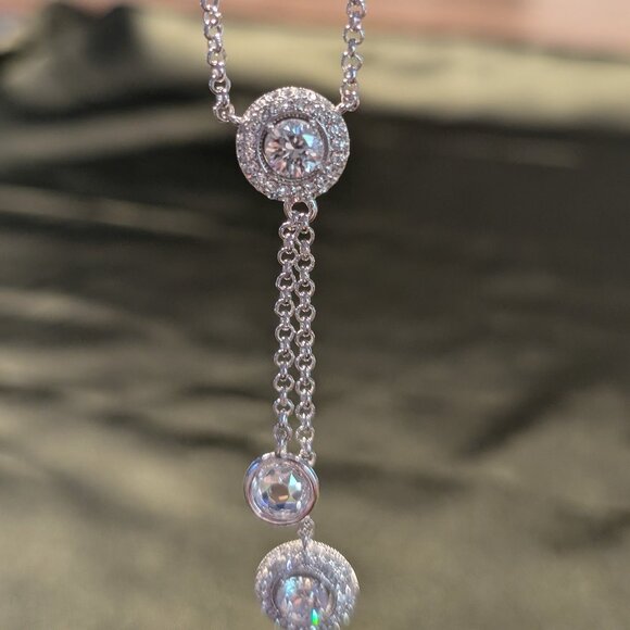 AVA Nadri Cubic Zirconia and Crystal Station Lariat Necklace in White Rhodium Br - Picture 2 of 8